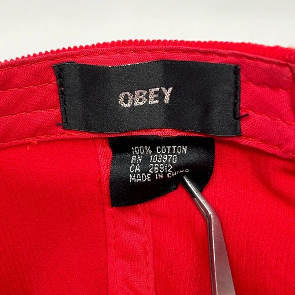 Obey Clothing OG Corduroy Hat Baseball Cap Shepard Fairey Graffiti Snapback Red - Picture 8 of 9